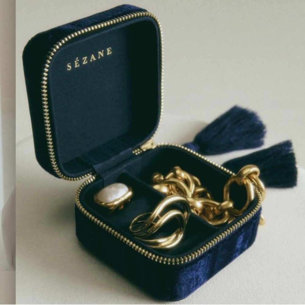 NWOT Sézane Navy Jewelry Box with Tassels